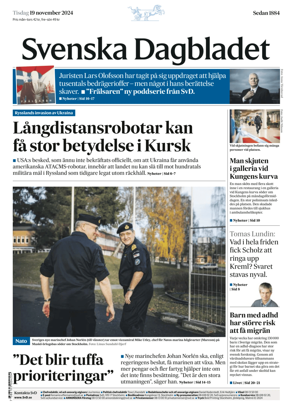 Prima-pagina-Svenska Dagbladet-edizione-di-oggi-20241119